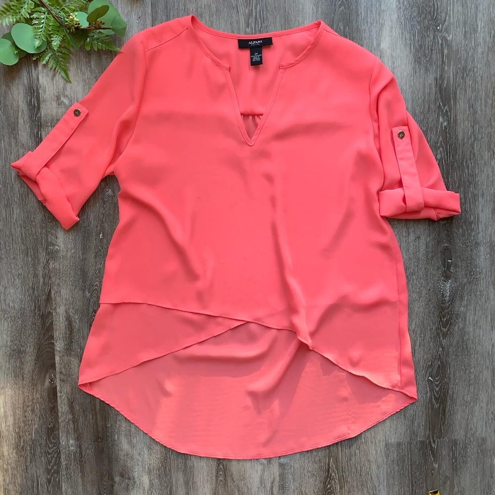 Alfani Layered Flowy V-Neck Cuffed Blouse